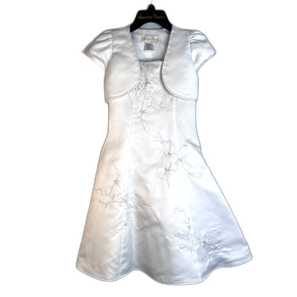 American Princess Christening Flower Girl Formal Dress Jacket Veil SET Size 7